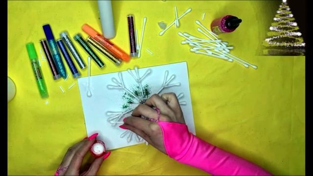 Снежинка! Блестящая снежинка из ватных палочек! Снежинка своими руками! Блёстки! смотреть онлайн