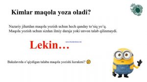 Ilmiy maqola va maqola yozish uchun dastlabki talablar