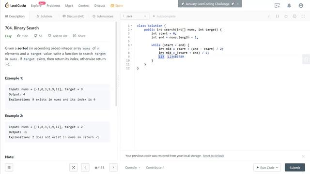 Leetcode 704 - Binary Search (Java, Solution Explained) смотреть онлайн