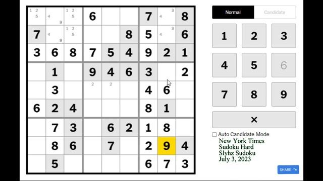 New York Times Sudoku Hard July 3, 2023 смотреть онлайн