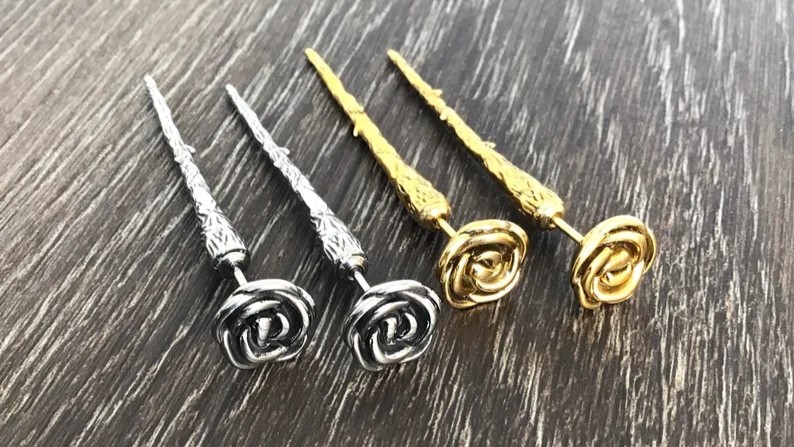 Стильные дизайнерские серьги "Готические розы" от StarfallShop в золотом и серебряном цвете