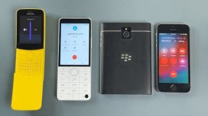 Nokia 8110 4G + Xiaomi Qin F22 Pro + BlackBerry + iPhone 5S Voice Conference Incoming Call