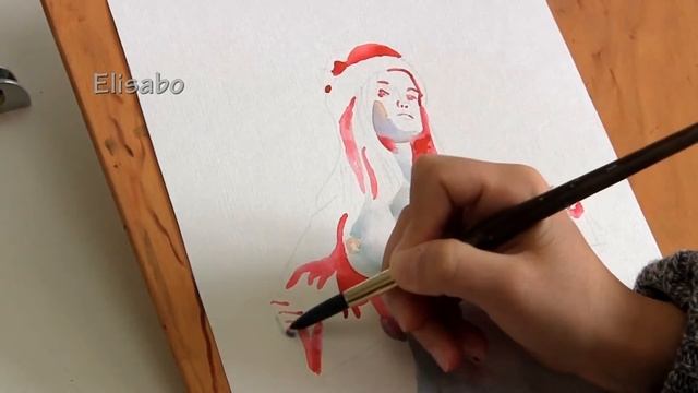 speedpaint Процесс создания новогодней картины Обнаженная акварелью художник Elisabo Любимая волшеб