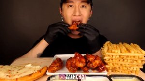ASMR MUKBANG EXTRA CHEESY PIZZA & CHICKEN WINGS & GARLIC FRIES (No Talking) EATING SOUNDS
