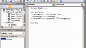 Create Pivot Table Using VBA: Pivot Cache