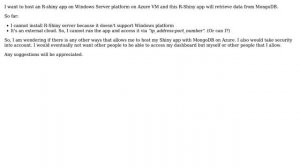 How to host R-Shiny app with MongoDB on Azure?