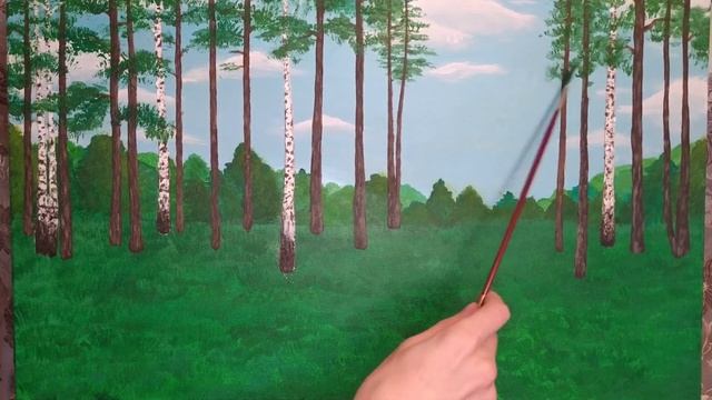 Как нарисовать ЛЕС В ЛУЧАХ СОЛНЦА! Ночной волшебный лес! Пейзаж, сосны! Картина светится.How to dra смотреть онлайн