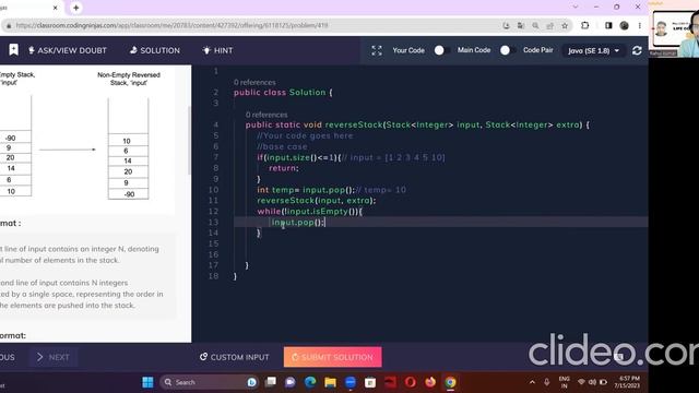Reverse Stack  || interview questions || coding ninjas || java