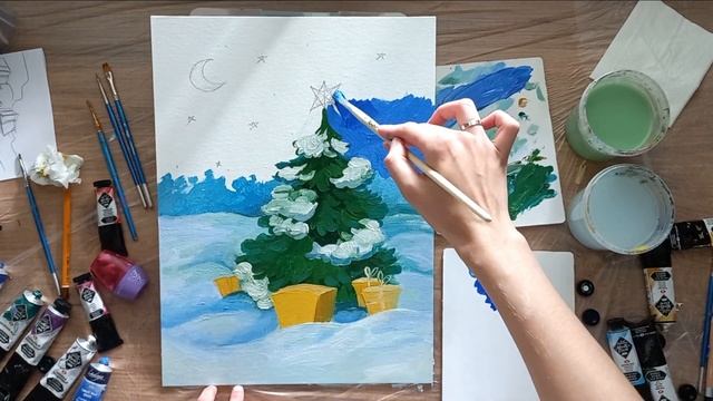 Новогодняя ёлка поталью и акриловыми красками смотреть онлайн