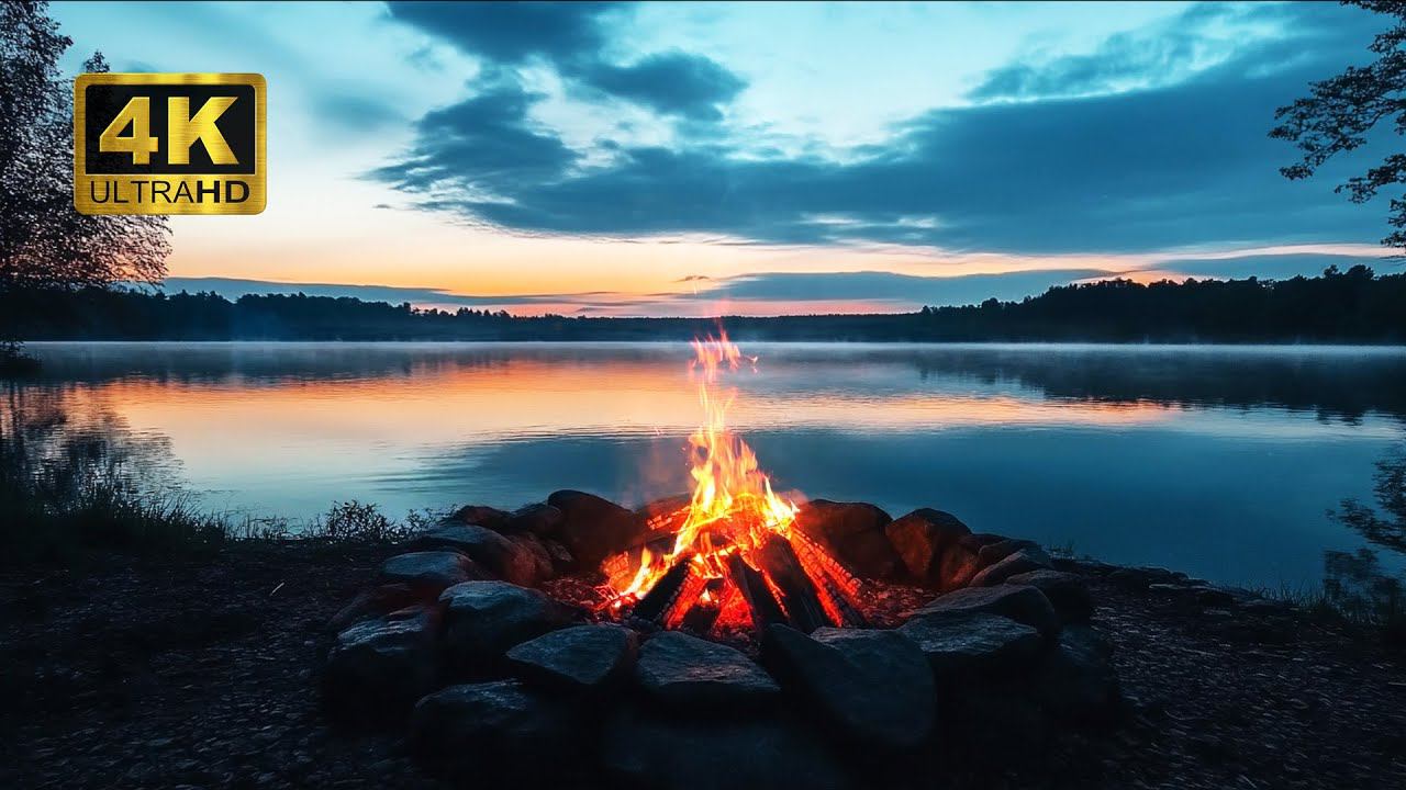 Рассвет на озере. Звуки волн, костра и птиц. Релакс для уютного фона. смотреть онлайн
