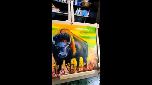 Картина с животными Бизон "Знак удачи и мира". смотреть онлайн