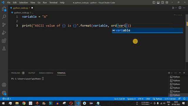 Python Program #24 - Find ASCII Value of Character in Python