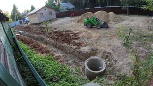 Дренаж на участке и ливневая канализация. От начала до конца за 2 минуты. Выравнивание после работ.