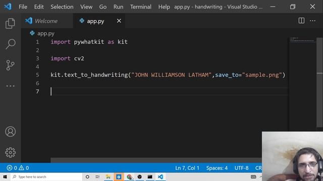 Python 3 pywhatkit Example to Convert Text to Handwriting Font and Save as PNG Image Using OpenCV