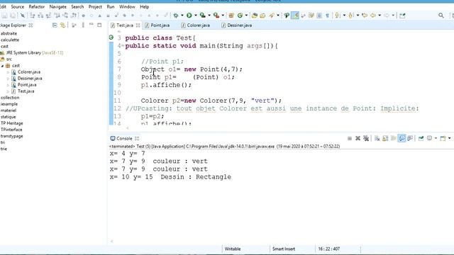# 2 Casting (ou Transtypage ) en JAVA Exemple par l'IDE Eclipse : Partie2 : Casting de classe. смотреть онлайн