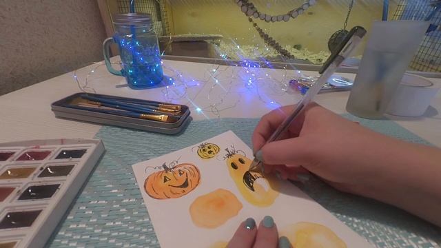 Рисуем тыкву акварелью смотреть онлайн