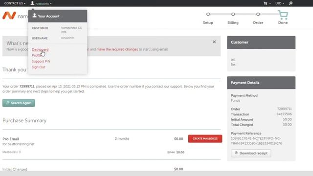 How to start using Private Email service for a domain name registered with Namecheap