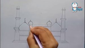 How to draw Mosque step by step