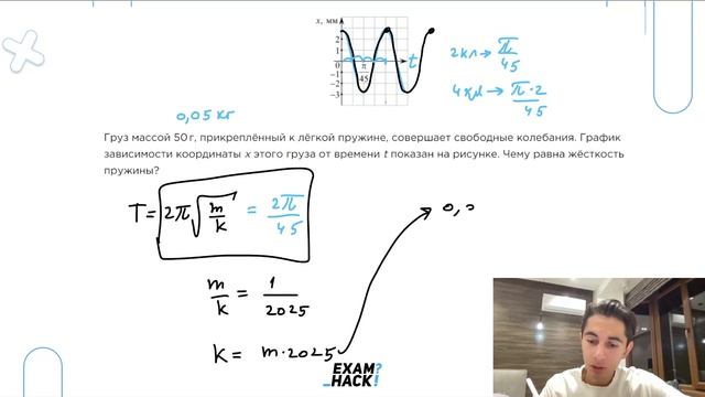 Груз массой 50 г, прикреплённый к лёгкой пружине, совершает свободные колебания - №23110 смотреть онлайн