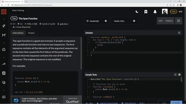 Codewars 7 kyu The Span Function JavaScript