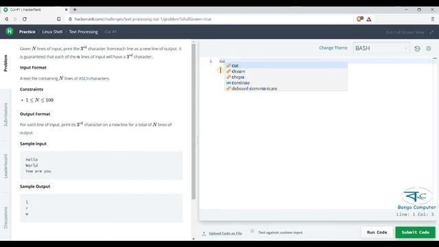 Learn How to Solve Hacker Rank Competitive Programming Linux Shell Bash Script  #011 Cut_1