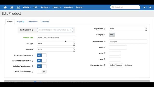 Retail POS (point of sale) Demo: Categories and Departments.
