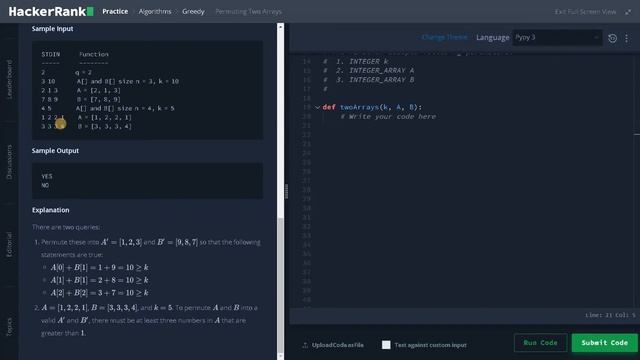 190 - Permuting Two Arrays | Greedy | Hackerrank Solution | Python