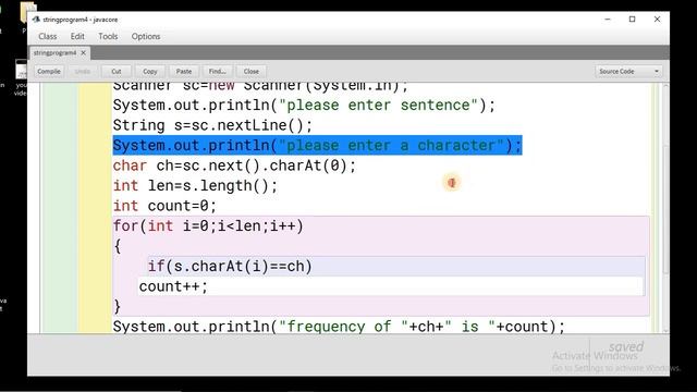 Java program to find frequency of a character in a string
