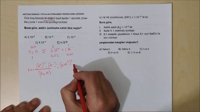 ASİT BAZ DENGESİ 2 PH Ka Kb İYONLAŞMA YÜZDESİ SORU ÇÖZÜMÜ