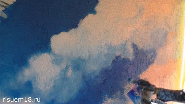 Рисуем небо с облаками на стене | Художник Наталья Боброва