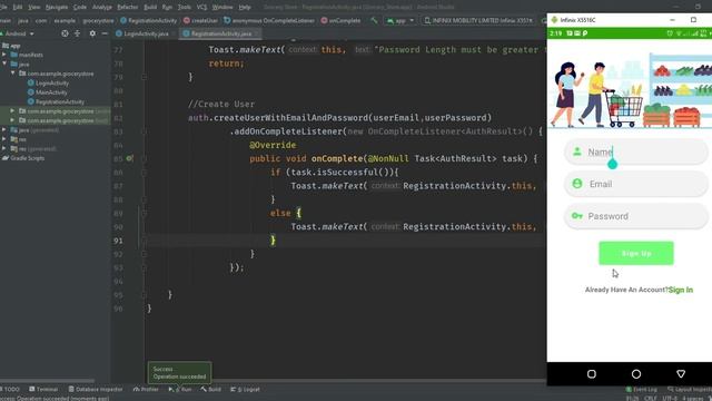 Login and Registration Using Firebase Authentication in Android Studio | Grocery Shopping App | jav