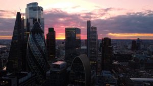 [4K] City of London Skyscrapers at Sunset | Drone Flight