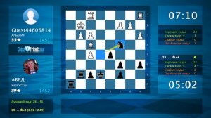 Анализ шахматной партии: Guest44605814 - АВЕД, 0.5-0.5 (по ChessFriends.com)