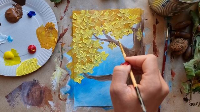 МИШКА на ДЕРЕВЕ |Как нарисовать красками✌ смотреть онлайн