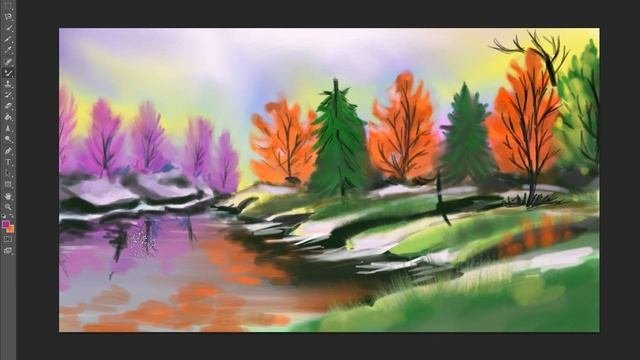 Fall Landscape Painting In Photoshop / Рисование осеннего пейзажа в фотошопе