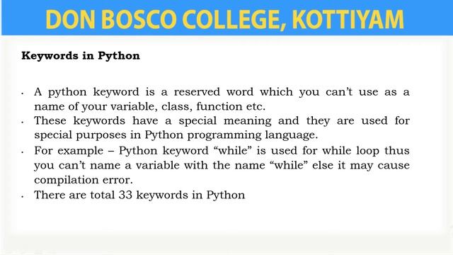 WEB PROGRAMMING & PYTHON -LECTURE -3.2 - PYTHON IDENTIFIERS -BACHELOR COMPUTER APPLICATION (S4)