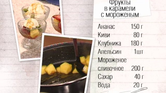 Рецепт фруктов в карамели с мороженым