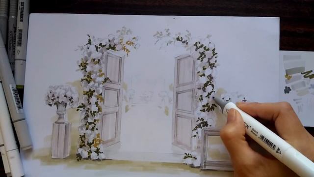 Свадебный эскиз маркерами Sketchmarker