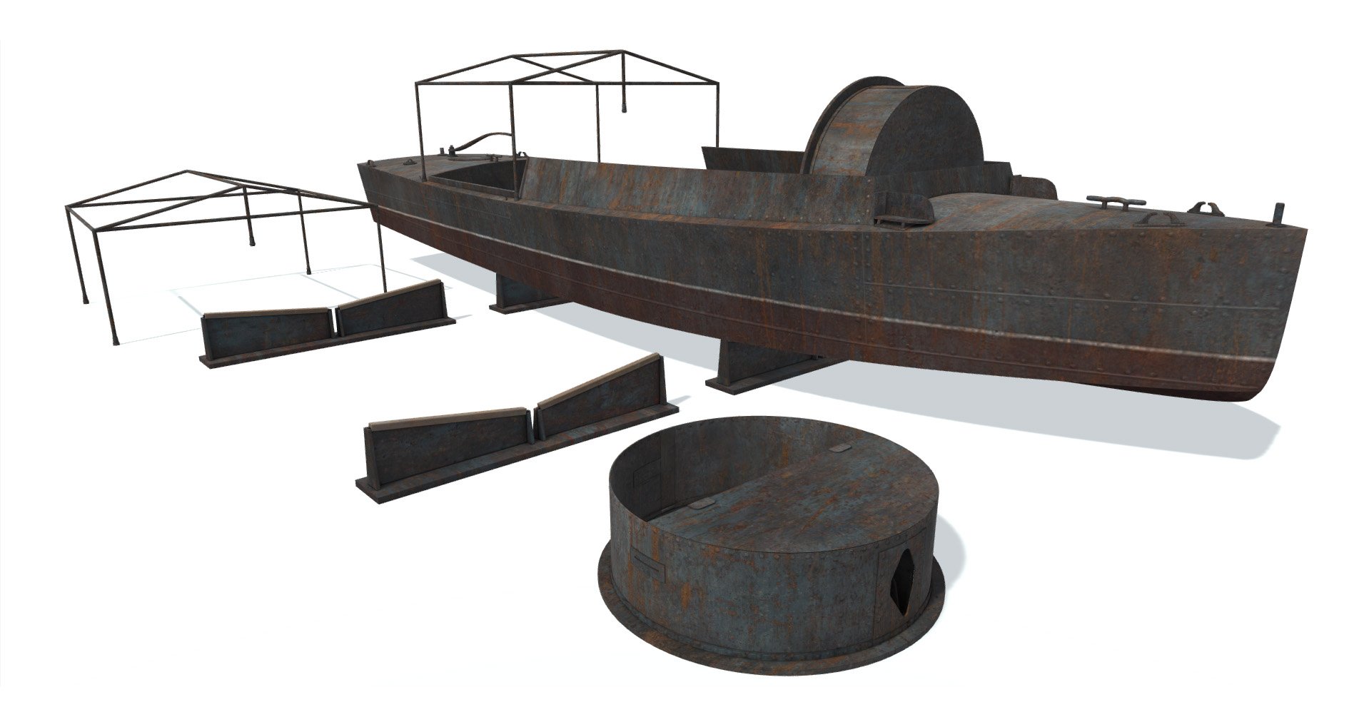 3D model.  Disassembled boat BK-2. Разобранный бронекатер.