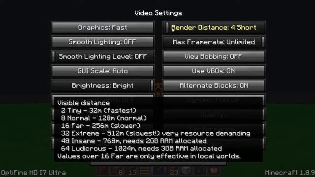 Best Optifine Settings For FPS Boost and No Lag 1.8.9