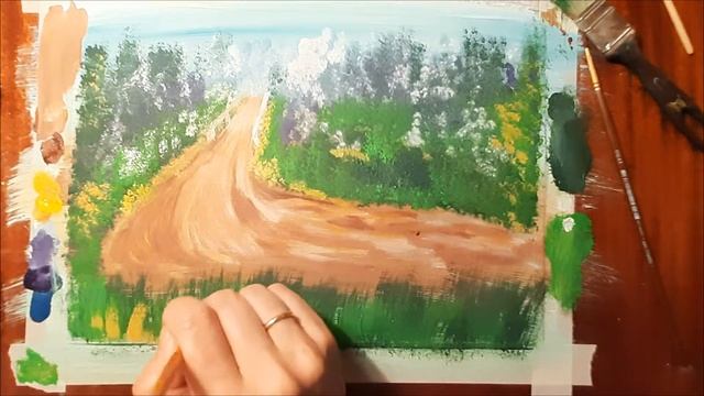 Как нарисовать лесной пейзаж гуашью. Правополушарное рисование лесная дорога.