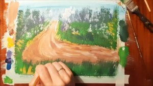 Как нарисовать лесной пейзаж гуашью. Правополушарное рисование лесная дорога.