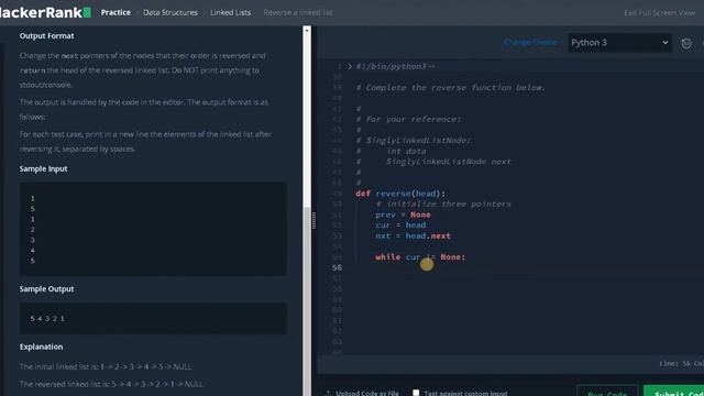 113 - Reverse a linked list | Linked List | Hackerrank Solution | Python