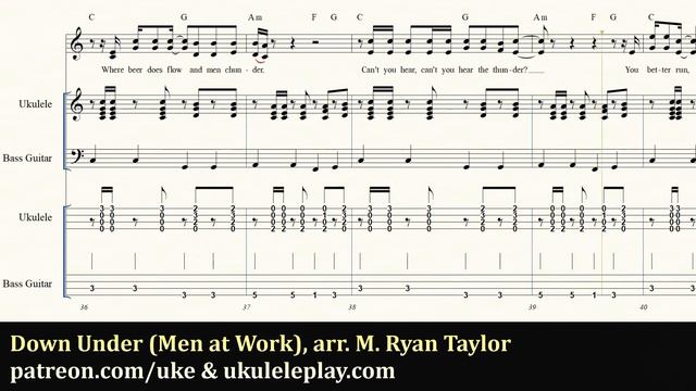 Down Under (Men at Work) arr. for Ukulele Ensemble / Orchestra / Band & Flute by M. Ryan Taylor смотреть онлайн