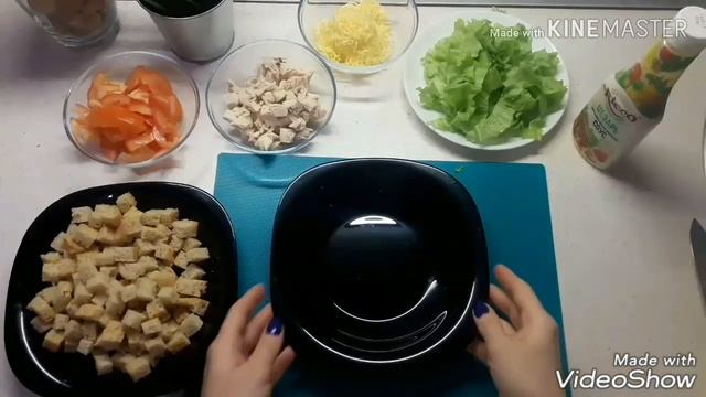 НОВОГОДНИЙ САЛАТ "Цезарь" с курицей и сухариками.  Простой домашний рецепт
