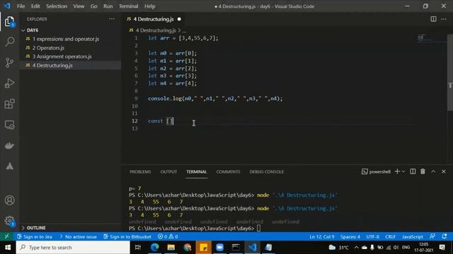 Day 6 Part 3 Destructuring, Array Destructuring
