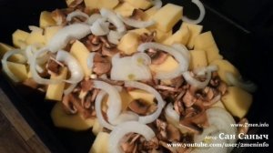 Постная запеченная картошка с грибами и луком