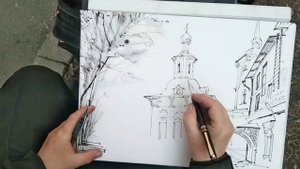 Городская зарисовка пером на пленэре Рисую и рассказываю Как рисовать чтобы стать ХУДОЖНИКОМ