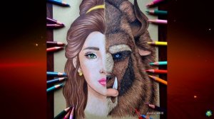 Художница совместила лица разных персонажей  в одном рисунке. Часть 1