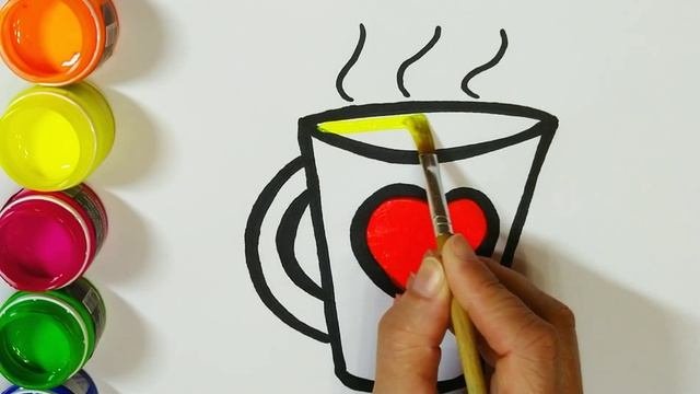 Как нарисовать кружку и сердце / Çocuklar Için Kupa Ve Kalp çizimi Boya Ile çizin Ve Boyayın